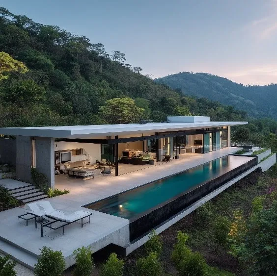 Render de residencia de alto padrao com vista para o lago